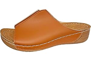 Generic Sandals Women Comfortable Damping Sole Upgradation Stretch Lightweight Sandals Flat Slip on Leather Platform Slides Sandals