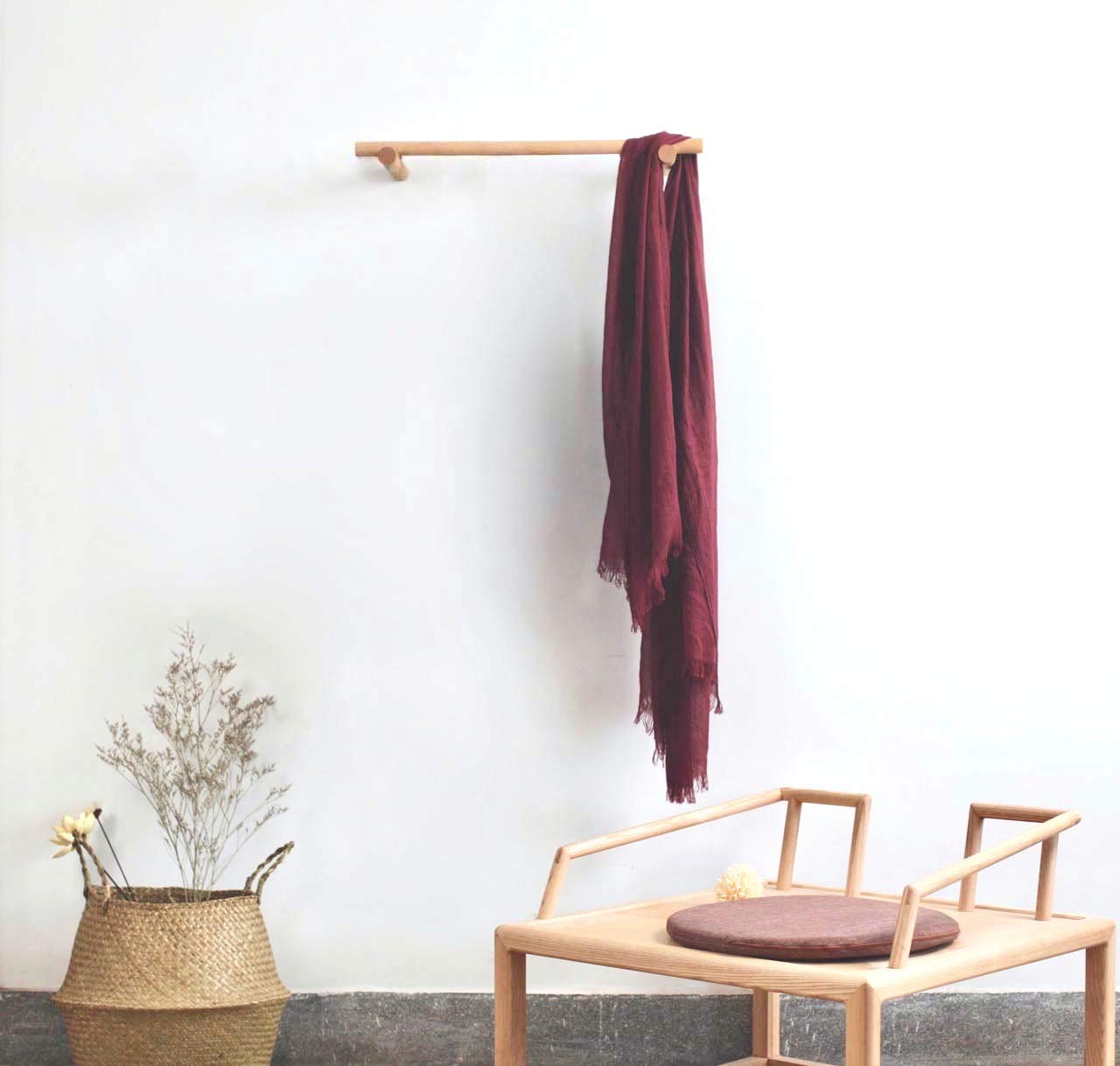 anaan Line Clothes Rail Wall Coat Rack Shelf Hanger Towel Rail wall mounted made of beech wood modern Scandinavian Design (Beech, 60 cm)