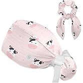 Women's Bouffant Scrub Caps Blue Line Sunflower Working Cap Nurse Hat Surgical Cap with Button and Sweatband