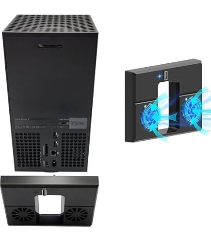 Koelventilator voor Xbox Series X met automatische ventilatorsnelheid instelbaar op temperatuur, LED-display, hoogwaardige koeling, 3 snelheden 1500/1750/2000 RPM (140 mm) met RGB LED (zwart