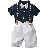 Baby Boys Gentleman Shorts Sets, Infant Outfits Suits, Shirt+Shorts+Bow Tie+Suspenders