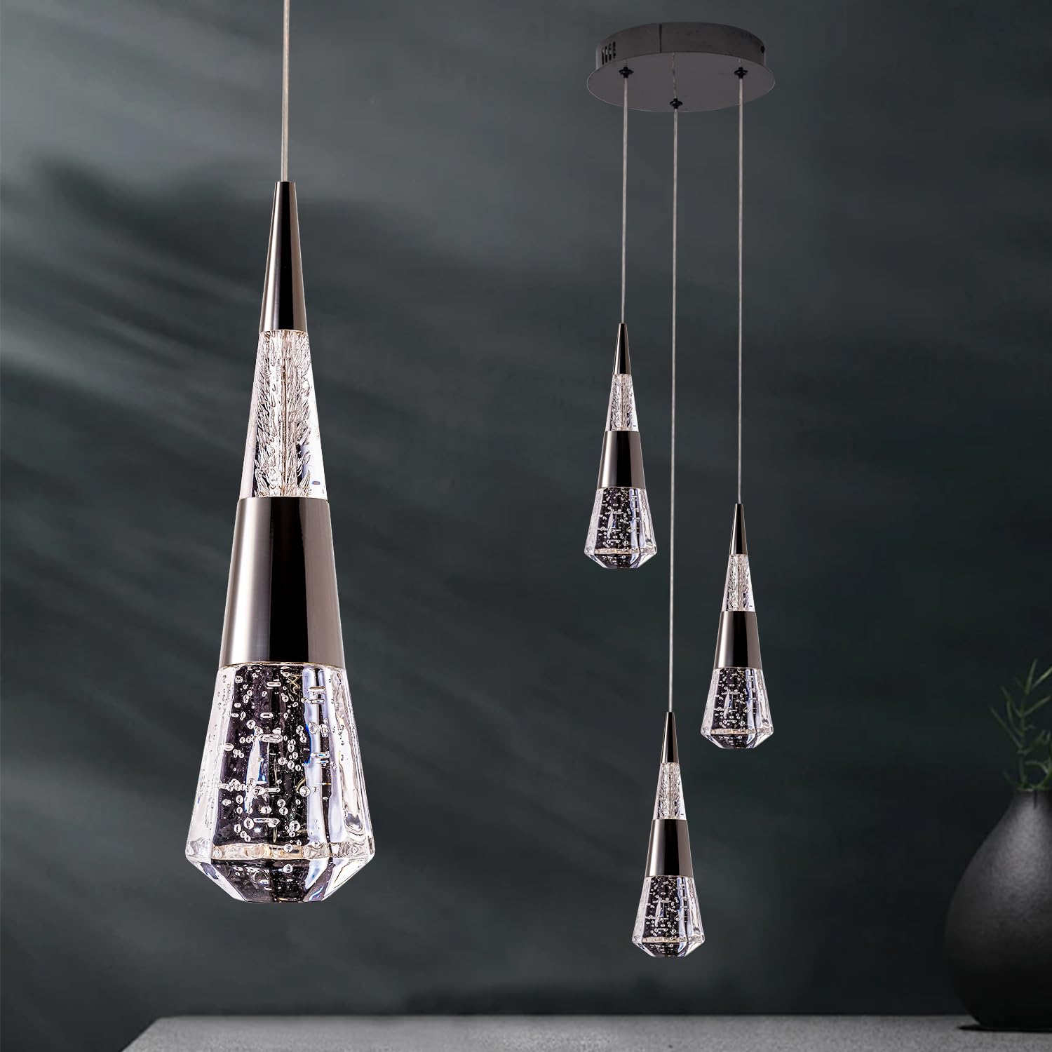 Photo 1 of (PARTIAL SET) (UNTESTED) SHIANDAR 3-Light Pendant Lights Kitchen Island Black Dimmable Modern Pendant Light, Adjustable Modern Led Pendant Ceiling Light Fixture for Kitchen