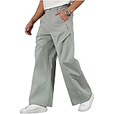 OYOANGLE Men's Wide Leg Pants Zipper Fly Ruched Work Office Casual Slacks Trousers with Pocket