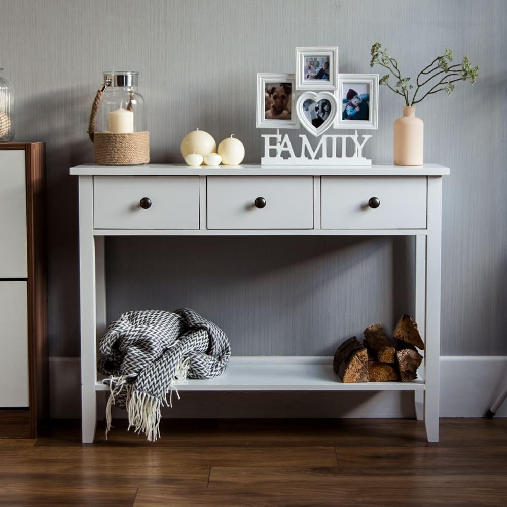 Vida Designs Windsor Console Table With Undershelf, Living Room,Hall Way Furniture (3 Drawer, White), 3 Drawers - Image 5
