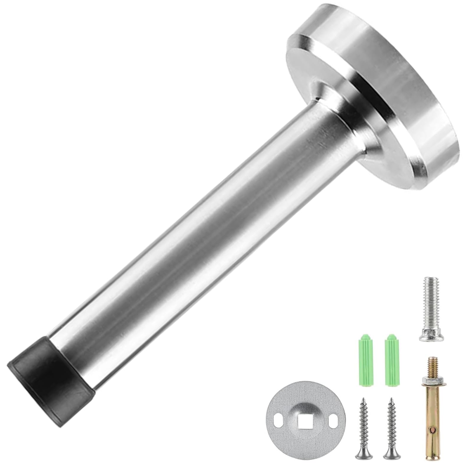 Misuyue Door Stop, 3.34 Inch/8.5cm for Skirtings and Walls - Stainless Steel Wall Mounted With Rubber Buffer and Fasteners - Tall Metal (Silver)