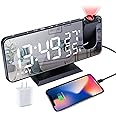Hanaix Projection Alarm Clock for Bedrooms Ceiling, Digital Clock Radio with USB Charger Port, Temperature & Humidity Display, 7.3” Large LED Display,12/24H,Snooze,Dual Loud Clock- 4 Dimmer