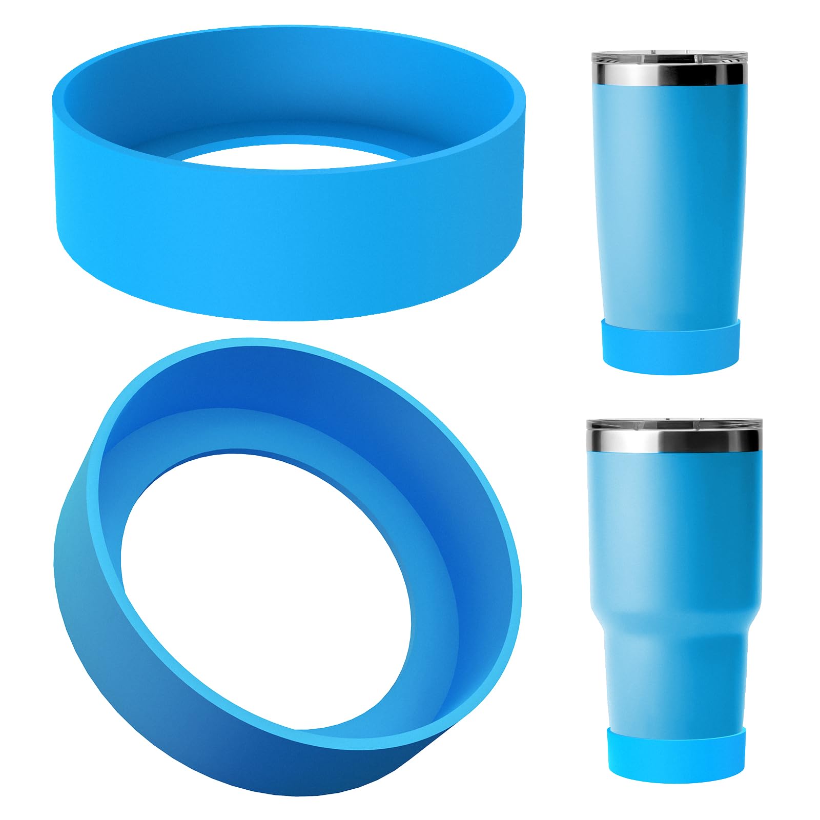 Linkidea 2 Pack Water Bottle Boot Compatible with YETI Tumbler 20oz/30oz, Travel Mug 20oz/30oz, Silicone Anti-Slip Waterbottle Bottom Sleeve Cover Protector (Blue)