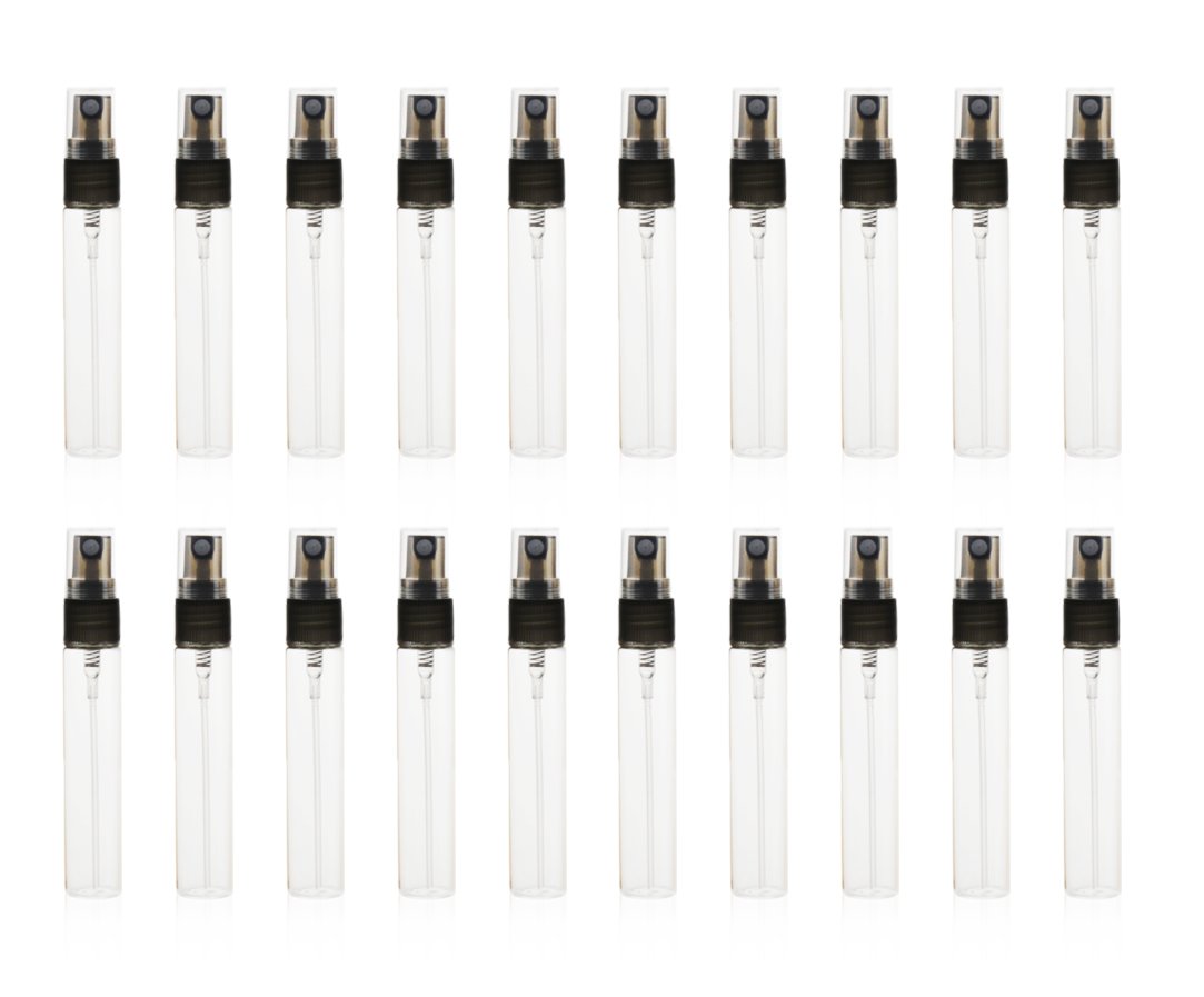 20 Pack Set 10ML Protable Refill Bulk Atomizer Spray Travel Perfume Bottle Hydrating Empty Bottle (Clear-Black)