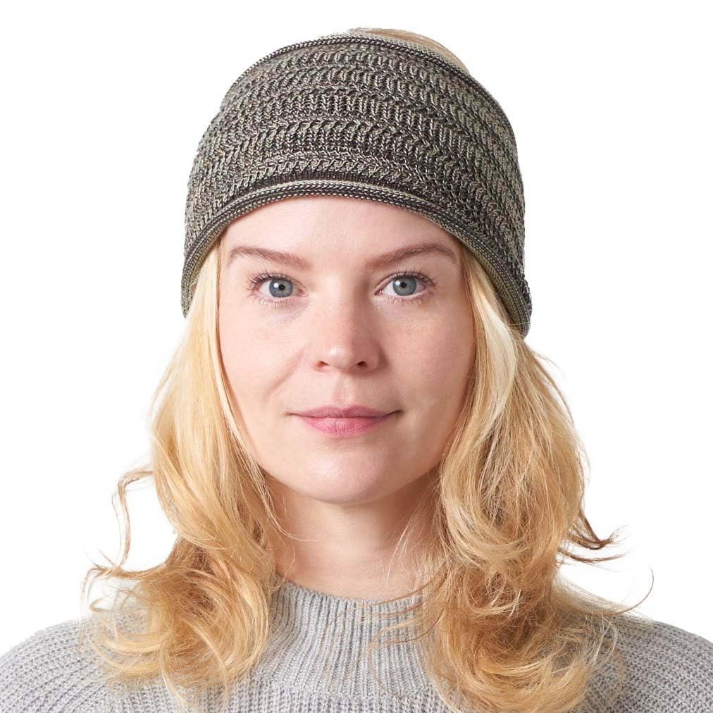 Knitted Turban Headband Men Women - Wide Bandana Hair Band Made in Japan with Cotton for Summer Winter Mix Brown