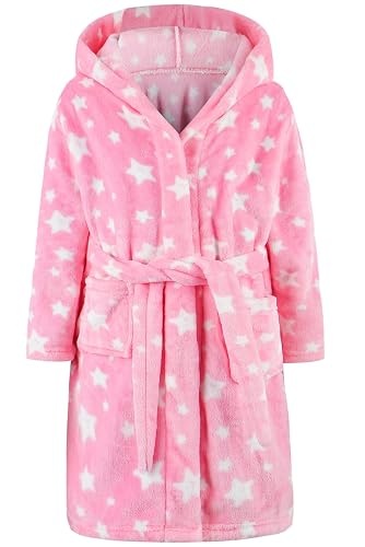 pink star dressing gown Personalised Ladies Womens Warm Cosy Star Print Fleece Soft Luxury Dressing Gown Hooded Robe Nightwear