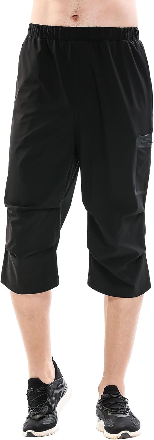 Amazon クロップドパンツ メンズ ウエストゴム 7分丈カーゴパンツ 速乾吸汗 通気 ストレッチ アウトドアウェア トレーニングパンツ ランニング ジョギング ボトムス ハーフパンツ アクティブショートパンツ 通販