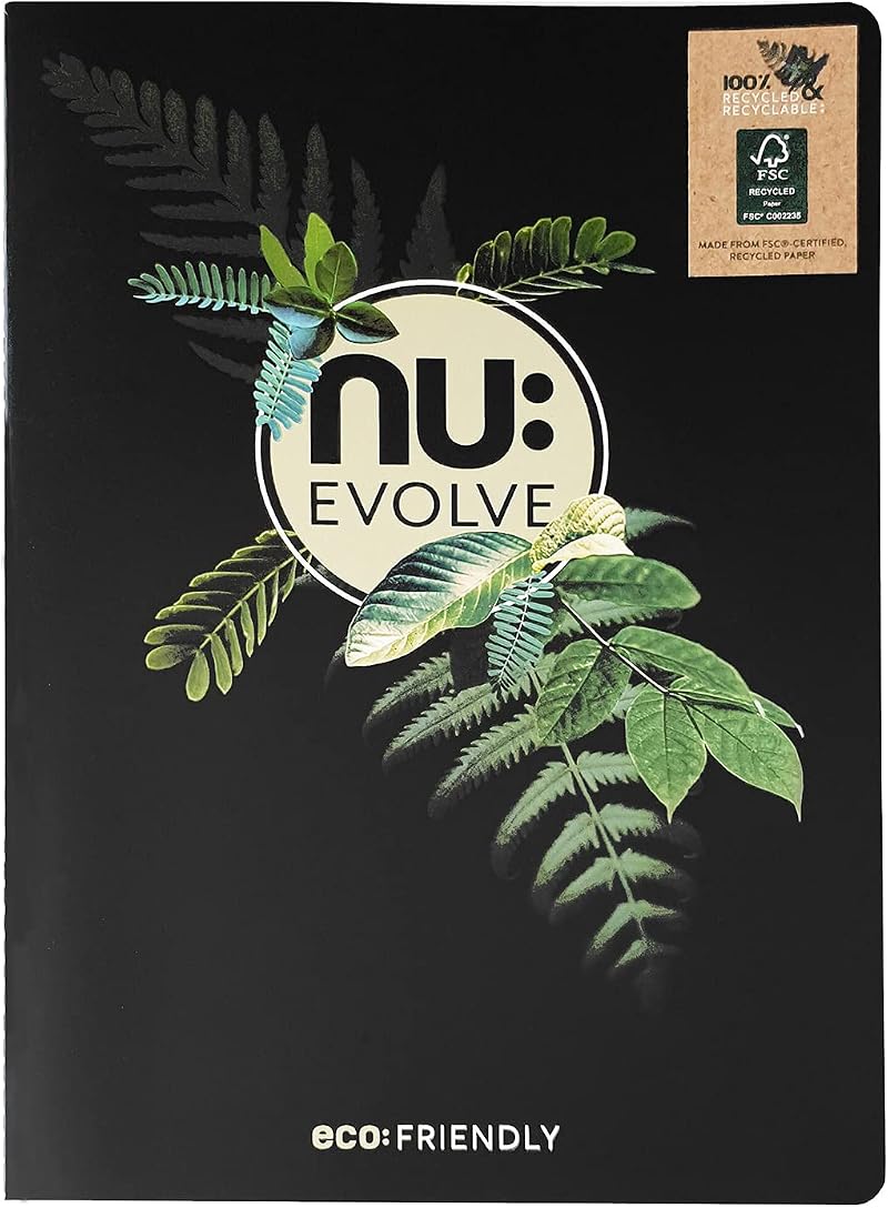 nu: Evolve A4 Recycled Stitched Notebook 80 Pages Black
