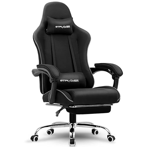 GTPLAYER Gaming Chair with Footrest, Computer Chair with and Lumbar  Support, Height Adjustable Game Chair with 360°-Swivel Seat and Headrest  and for