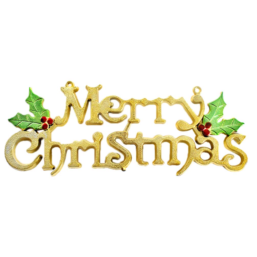 TOYANDONA Merry Christmas Sign,19cm Christmas Tree Wreath Decoration for Xmas Door Wall Hanging Ornament (Gold)