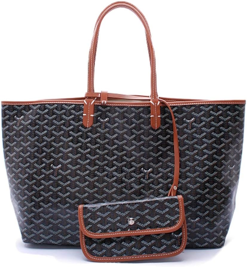 wanture Womens Fancy Designer Shopping PU Leather Tote Bag Set, Fashion Top Handle Shoulder Handlebag with Coin Pouch,Black Brown,Large