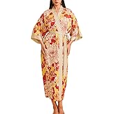 ChiaoLezhee Women's Fancy Print Satin Kimono Robe, Soft Silky Lightweight, Long Wedding Bridesmaid Robes Fits Sizes 0-12
