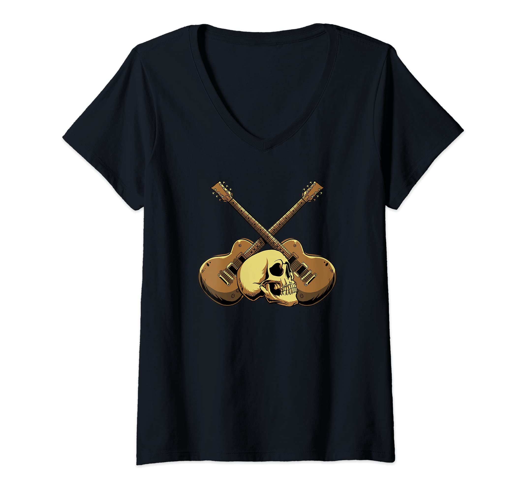 Womens Electric Guitar Musician - E-Guitar Skull Rock Guitarist V-Neck T-Shirt