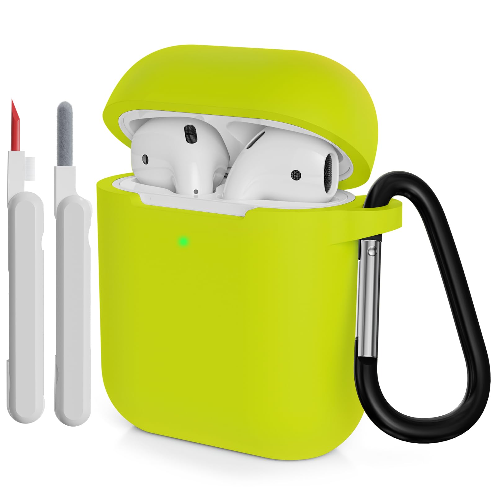 KOKOKA Case Cover Compatible with Airpods 2 with Cleaner kit, Premium Soft Silicone Skin Case Cover Shock Absorbing Protective Case for Airpods 2nd Generation with Carabiner, Brilliant Yellow