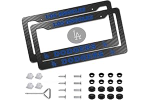 BRKENT 2 Pack for Dodgers License Plate Frames Black,Carbon Fiber Weatherproof Tag Plate Cover,Universal American Motors Tag License Frames Cover
