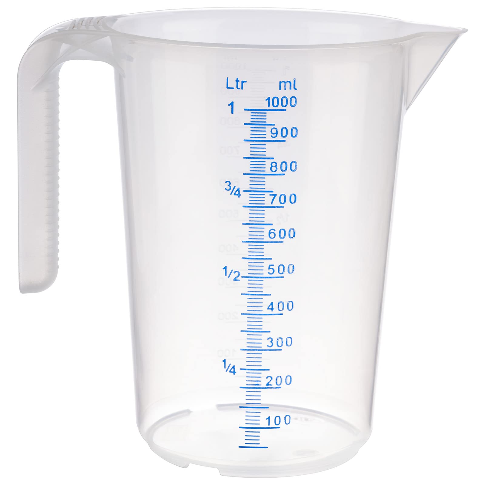 APS Measuring Cup 1 Litre, Diameter 12 x Height: 16.5 cm, Plastic Cup with Embossed Measuring Scale on the Outside, Closed Handle, L/ml Division, Dishwasher Safe