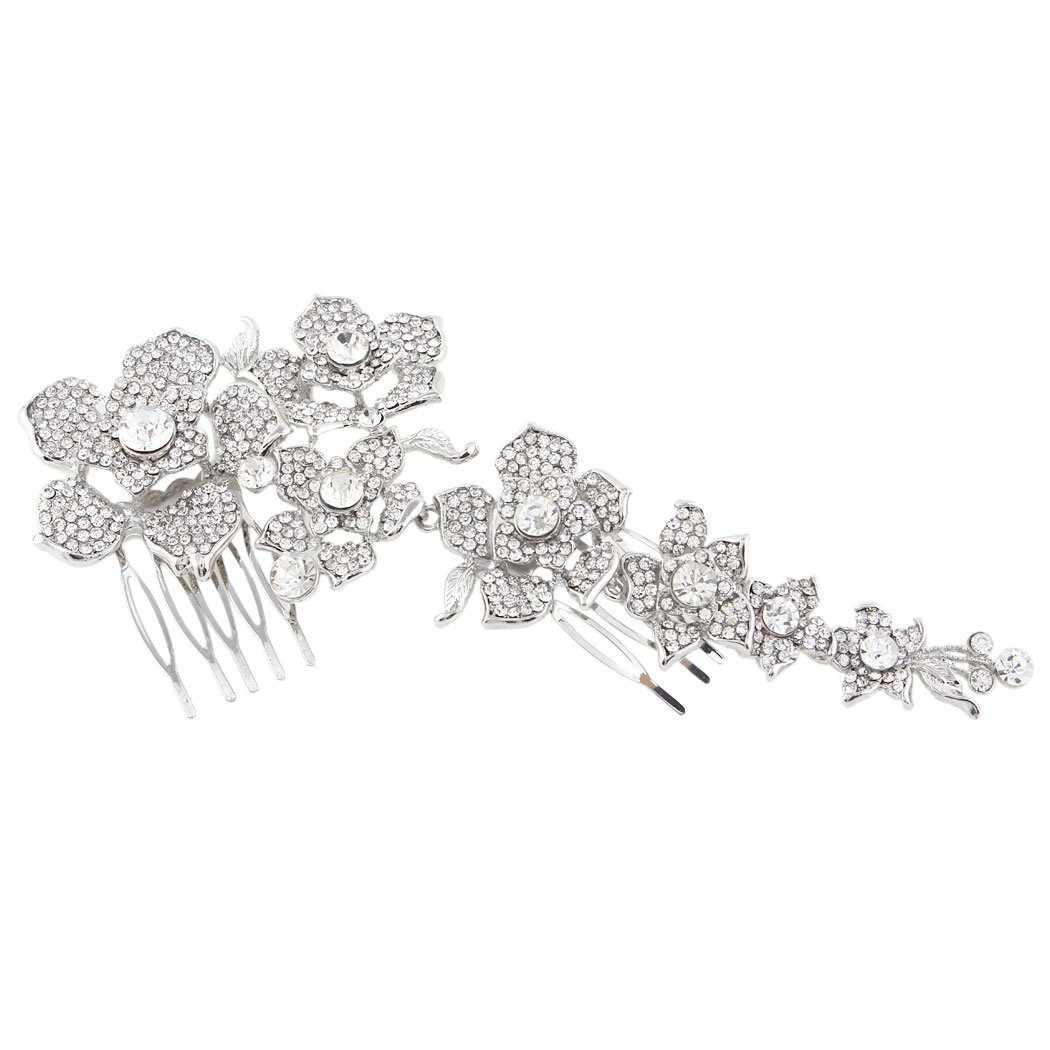 EVER FAITH Women's Crystal 7 Inch Wedding Bridal Elegant Flower Cluster Hair Comb Clear Silver-Tone