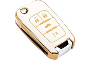 FEYOUN Key Fob Cover Compatible with Buick Encore Chevy Chevrolet Camaro Equinox Impala Sonic Trax GMC Terrain Flip 4 Buttons TPU Remote Keyless Key Fob Case Protection Shell Accessories, White