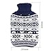 Premium Classic Transparent Hot/Cold Water Bottle w/Cute Knit Cover (2L, Navy/Snowflake)