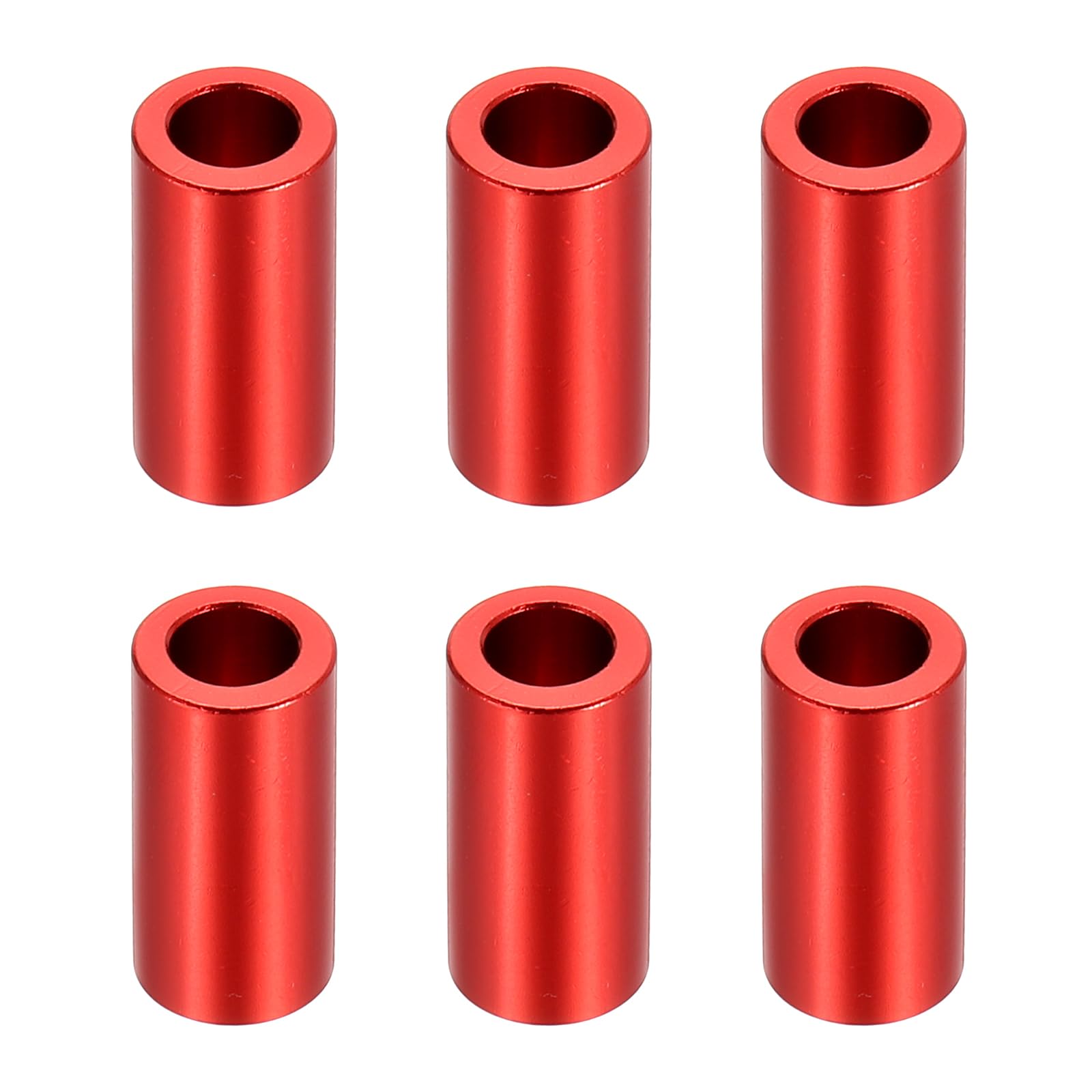 PATIKIL M6 Aluminum Spacers, 6 Pcs Metal Spacers Aluminum 6.2mm ID x 10mm OD x 20mm L Aluminum Spacer Screw Standoff Round for 1/4" or M6 Screw Bolts,Red
