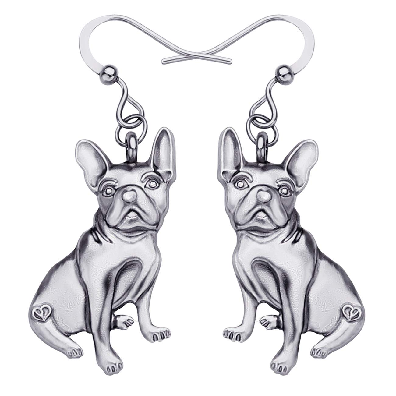 WEVENI Alloy Cute French Bulldog Earrings Gold Silver Plated Dangle Drop Pet Dog Jewelry for Girls Women Ladies Gift (Silver)