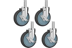 RILIDRI 4-Inch Caster for Wire Shelving Racks, Heavy Duty Scaffolding Wheel with Brake, Set of 4 Metro Shelving Replacement Wheels(.864" x 2-3/16")