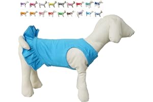 LOVELONGLONG Pet Clothes Small Dog Clothing Blank Color Sport Dress T-Shirts Tee Dresses Tanks Top for Small Size Female Dogs Summer Spring Pet Costumes 100% Cotton (S, Lake-Blue)