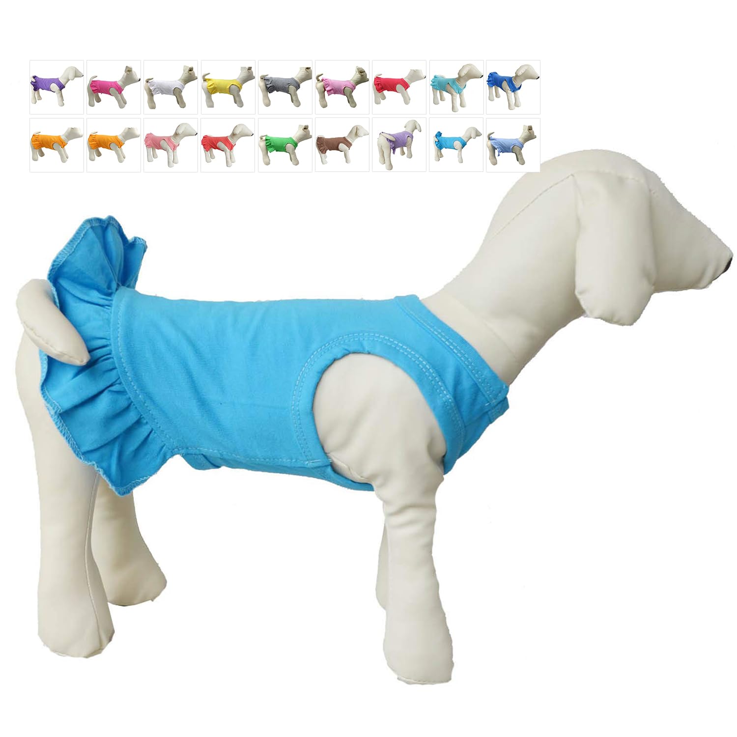 Pet Clothes Small Dog Clothing Blank Color Sport Dress T-Shirts Tee Dresses Tanks Top for Small Size Female Dogs Summer Spring Pet Costumes 100% Cotton (S, Lake-Blue)