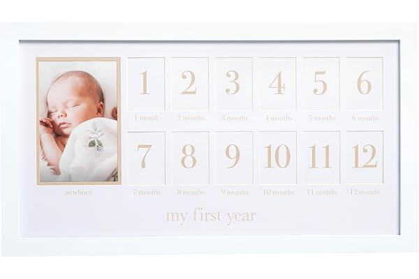 Pearhead My First Year Photo Moments Frame, Baby Monthly Milestone Photo Collage with 13 Inserts, Gender-Neutral Nursery Keep