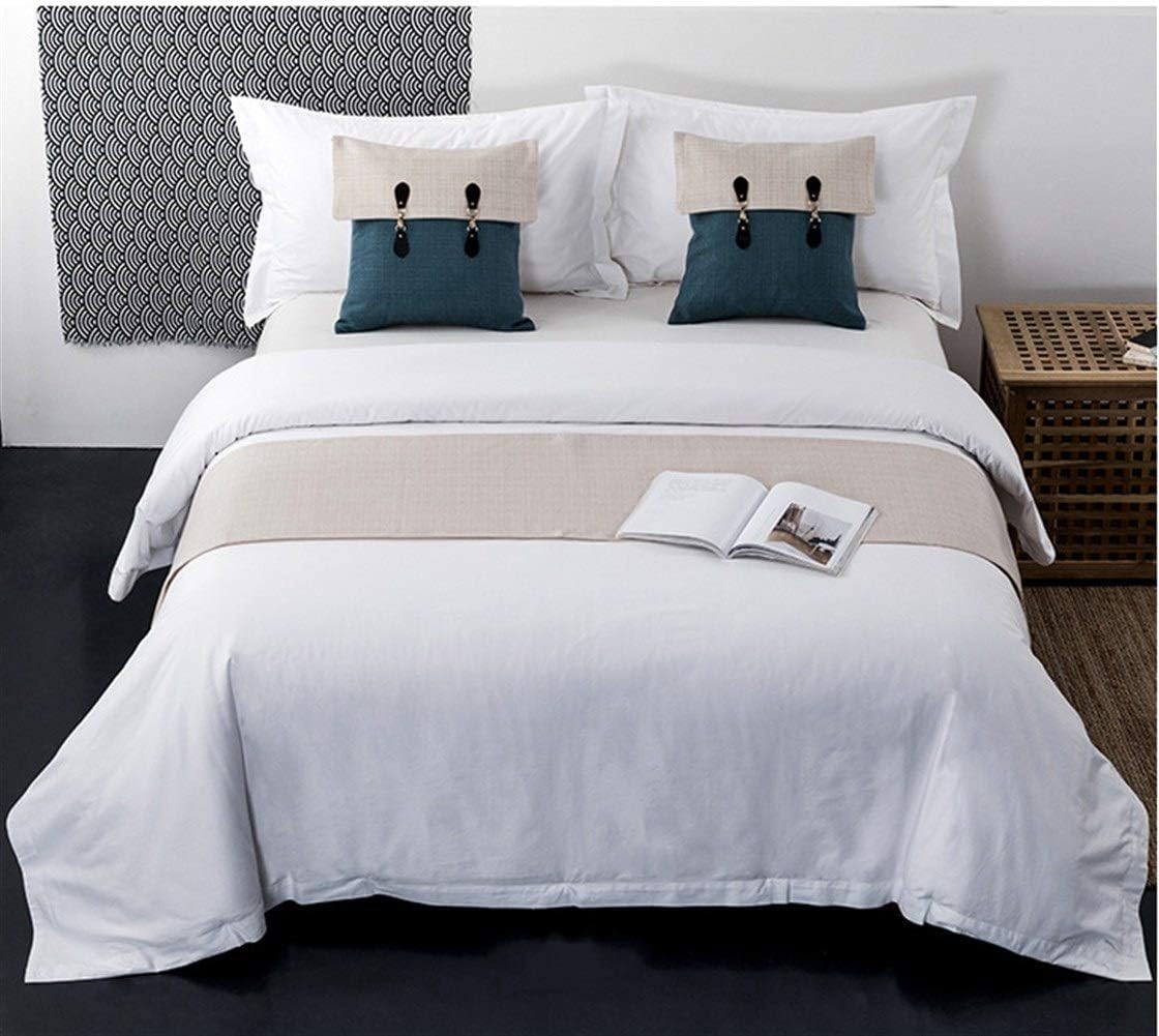 DER Bed Runner Cotton And Linen Plain Bed Flag Hotel Model Room Bed Scarf Small Fresh Bed Linen Scarf-1 PCS Bedroom Hotel (Color : White, Size : 45X210cm)