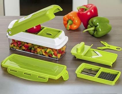 Bagonia 12 in 1 Vegetable Chopper, Cutter, Peeler, Slicer, Chopper, Dicer, Grater with Container Lock System (Green)
