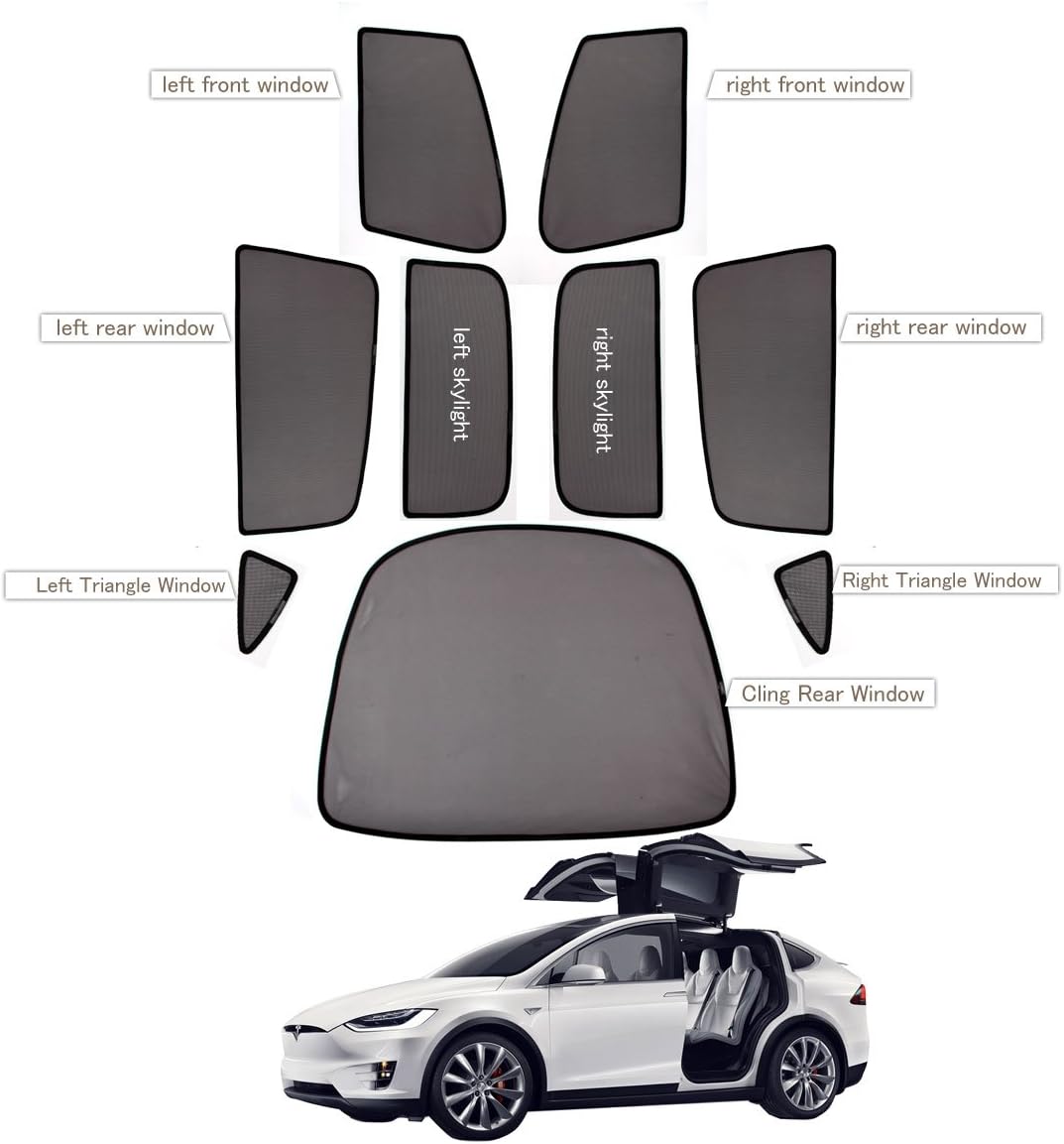 Premis Magnet Mesh Side Car Window Sun Shades Child Kid Glare UV Rays Protection 9 PCS for Tesla Model X