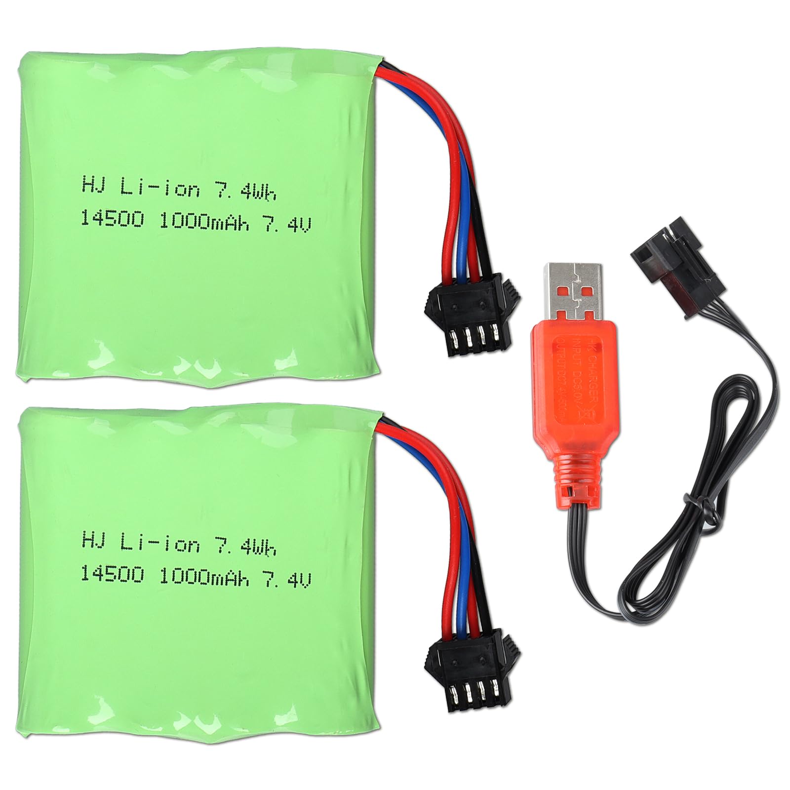 2PCS 7.4V 1000mAh RC Battery Pack with SM-4P plug and USB Charging Cable for RC Car Model Buggy RC Boat Truck RC Flatbed Semi-Trailer and Gel Blaster Battery