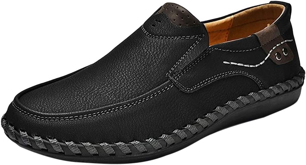 Phefee Mens Comfy Lightweight Round Toe Shoes for Mens Leather Loafer Flats Moccasins Non-Slip Wider Walking Shoes