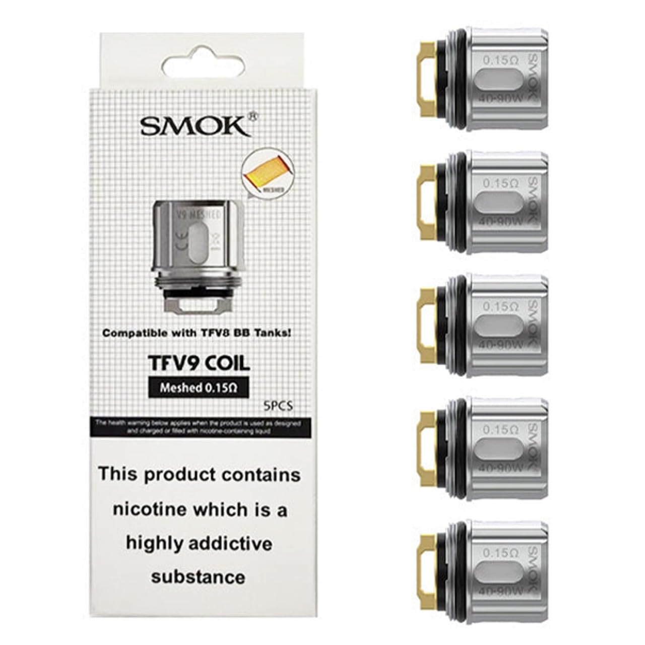 SMOK TFV9 Meshed 0.15ohm Replacement Coils Fits for TFV9 Tank, Rigel Mini Kit Pack of 5 No Nicotine