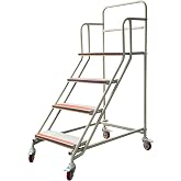 Rolling Industrial &amp; Warehouse 4 Steps Ladder with Wheels, 39.4" Height