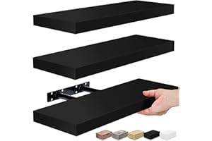 Sorbus Floating Shelves for Wall - Set of 3 Black Wood Shelves for Living Room, Kitchen, Bedroom, Bathroom Storage - 16" Book Shelf for Wall Decor, Home Decor, Farmhouse, Frames & Trophy Display