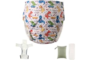 LAROTSUBA Unisex Reusable Adult Waterproof Cloth Diapers with Diaper Inserts,Adjustable Incontinence Pocket Diaper with Snaps,Incontinence Underwear,Anti-Side Leakage Diaper Pants(Dinosaur,XL)