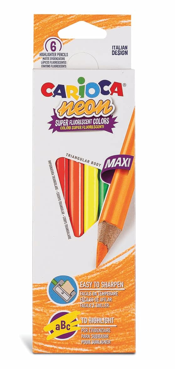 Carioca Maxi Super Triangular Colouring Pencil - Neon (Pack of 6), C4742809