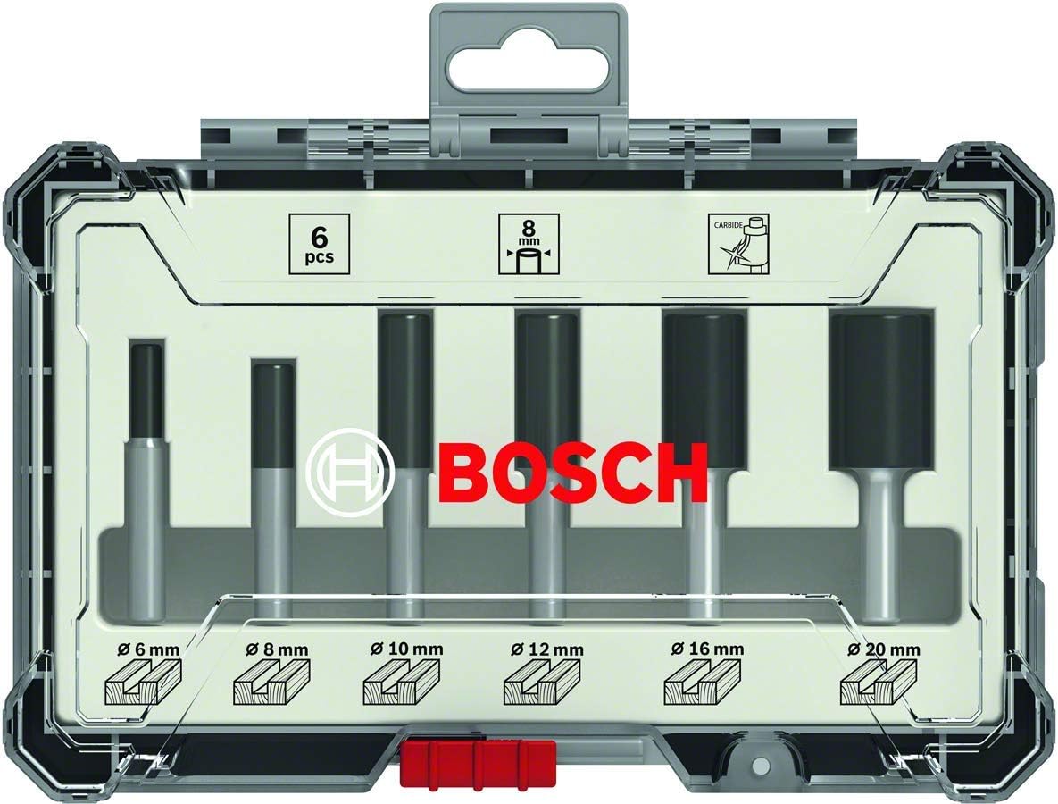 Bosch Professional 6 pcs. Straight Router Bit Set (for Wood diameter 8 mm Shank, Accessory Router), Black silver - Image 4
