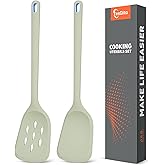 Silicone Cooking Spatula&Slotted Spatulas, Pack of 2,Solid Turner Kitchen Utensils Set for Cooking,Frying, Baking, Flipping, Turning,Heat Resistant 450℉ (Green)