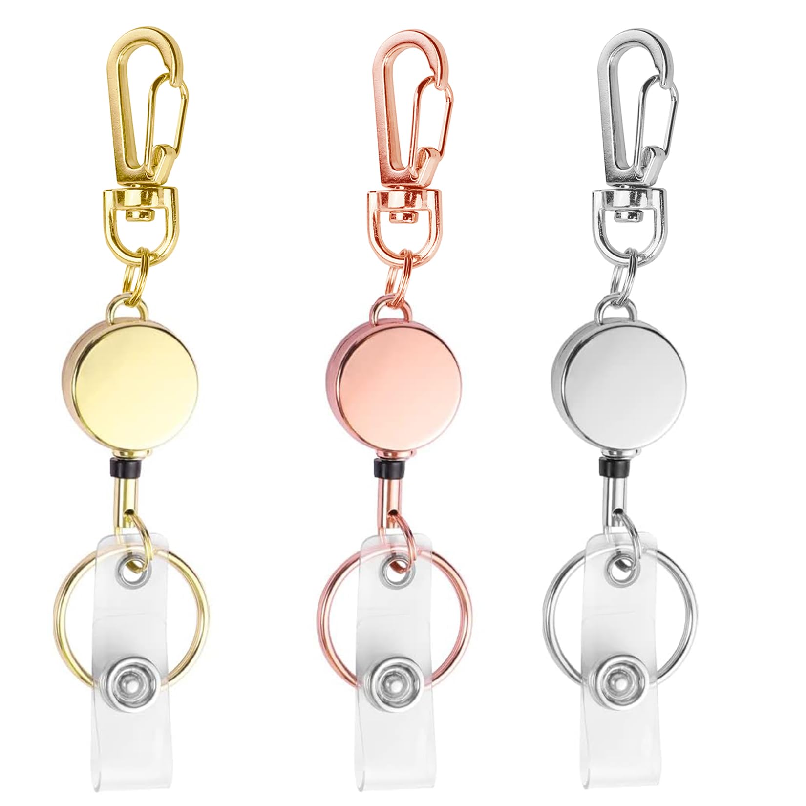 bolimoss 3 Pack Retractable Keychain, Retractable Badge Holder, Badge Reel for Id Card Holders, Id Card Holder （Silver,Rose Gold,Gold） — image 1