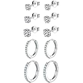 Small Sterling Silver Stud Earrings Set Tiny Cartilage Huggie Hoop Earrings Cubic Zirconia Cuff Earrings Silver Hoop Earrings for Women Men
