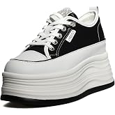 Women's Chunky Platform Sneakers White Fashion Casual Walking Shoes Glitter | Women's chunky platform sneakers with glitter details, wedge style, and comfortable walking design for everyday fashion.