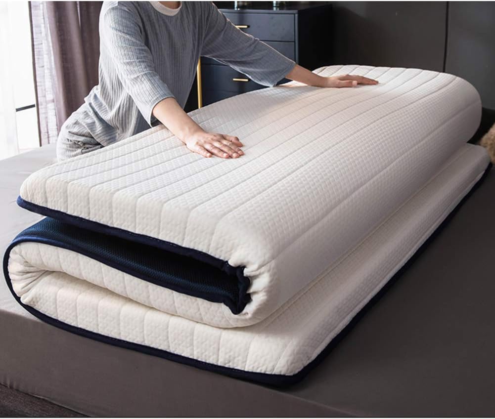 CAIXIN Thick Mattress Pad Floor Mat,tatami Folding Mattress Topper,anti-slip Latex Sponge Mat Futon-white 150x200cm(59x79inch)