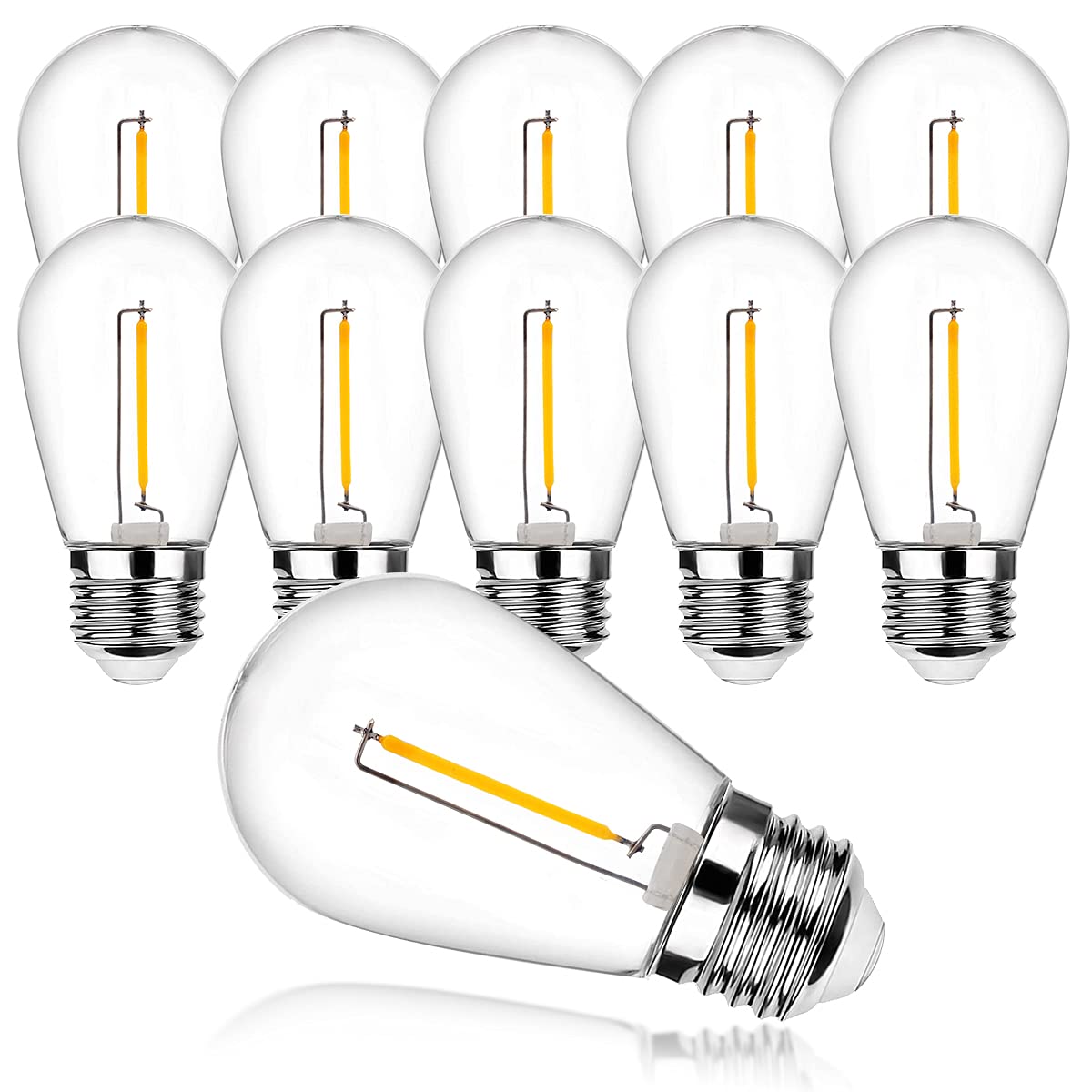 ProCrus E27 S14 LED Filament Light Bulbs,1W Vintage Edison Bulb,Warm White Retro Light Bulbs,5W Incandescent Equivalent,Plastic,for Outdoor String Lights Replacement Bulb,Pack of 10